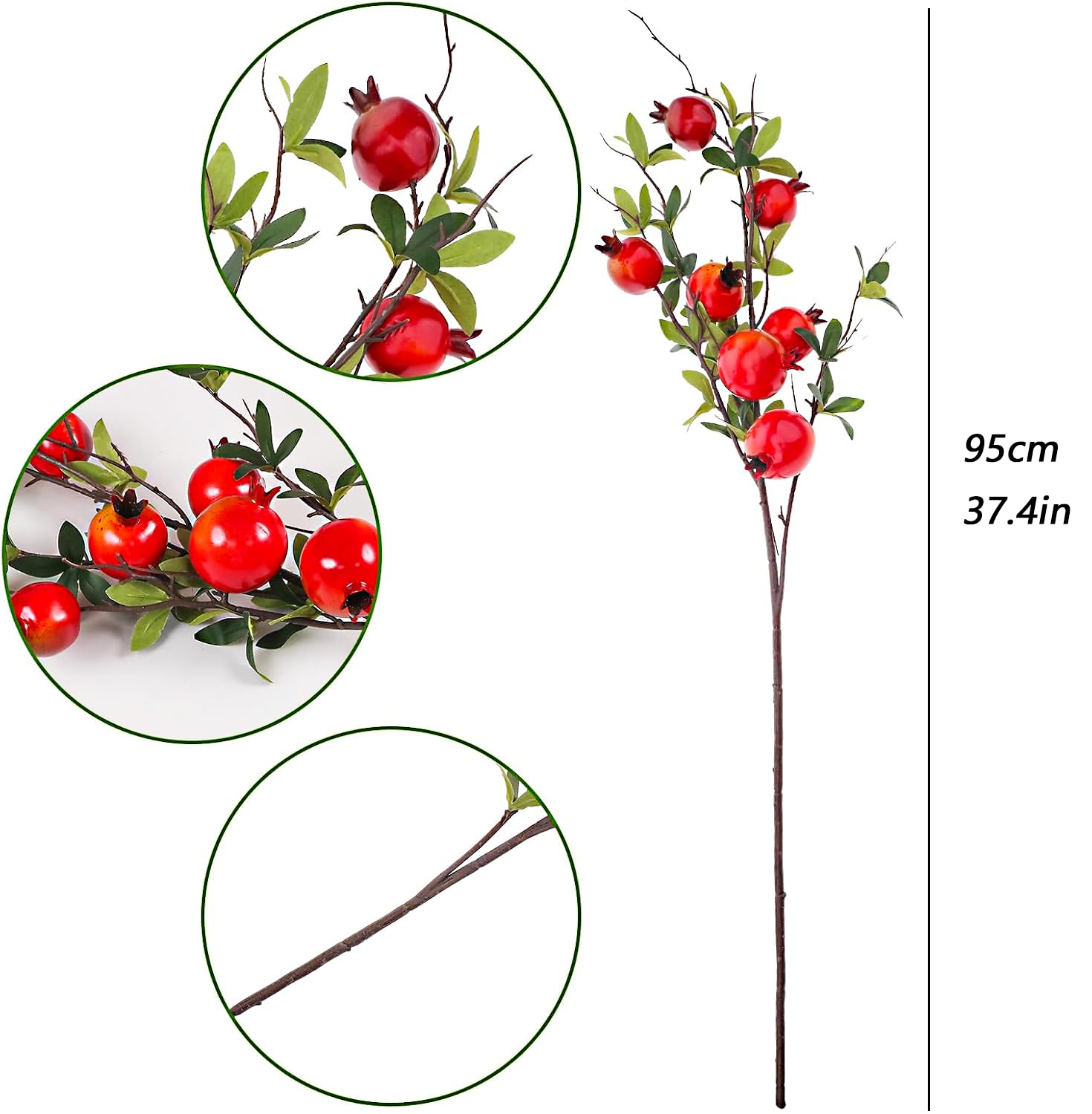 ACJRYO Künstliche Granatapfelzweige, 95 cm, künstliche Granatapfel-Früchte für Vasenfüller, Herbstdekoration, Hochzeitsdekoration, 3 Stück (rot)