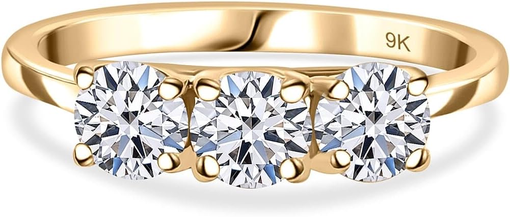– 1 Ct Lab-Grown Diamond Trilogy Ring 9K Yellow and White Gold Three-Stone Engagement or Anniversary Ring SGL Certified VS-G/H Diamonds Elegant Jewelry for Women