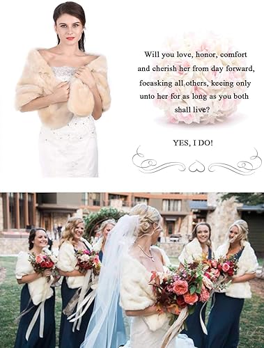 Miniatura 40 de Aukmla Bufanda de piel de boda para mujer con broche de diamantes de imitación para novia y damas de honor A-Marrón