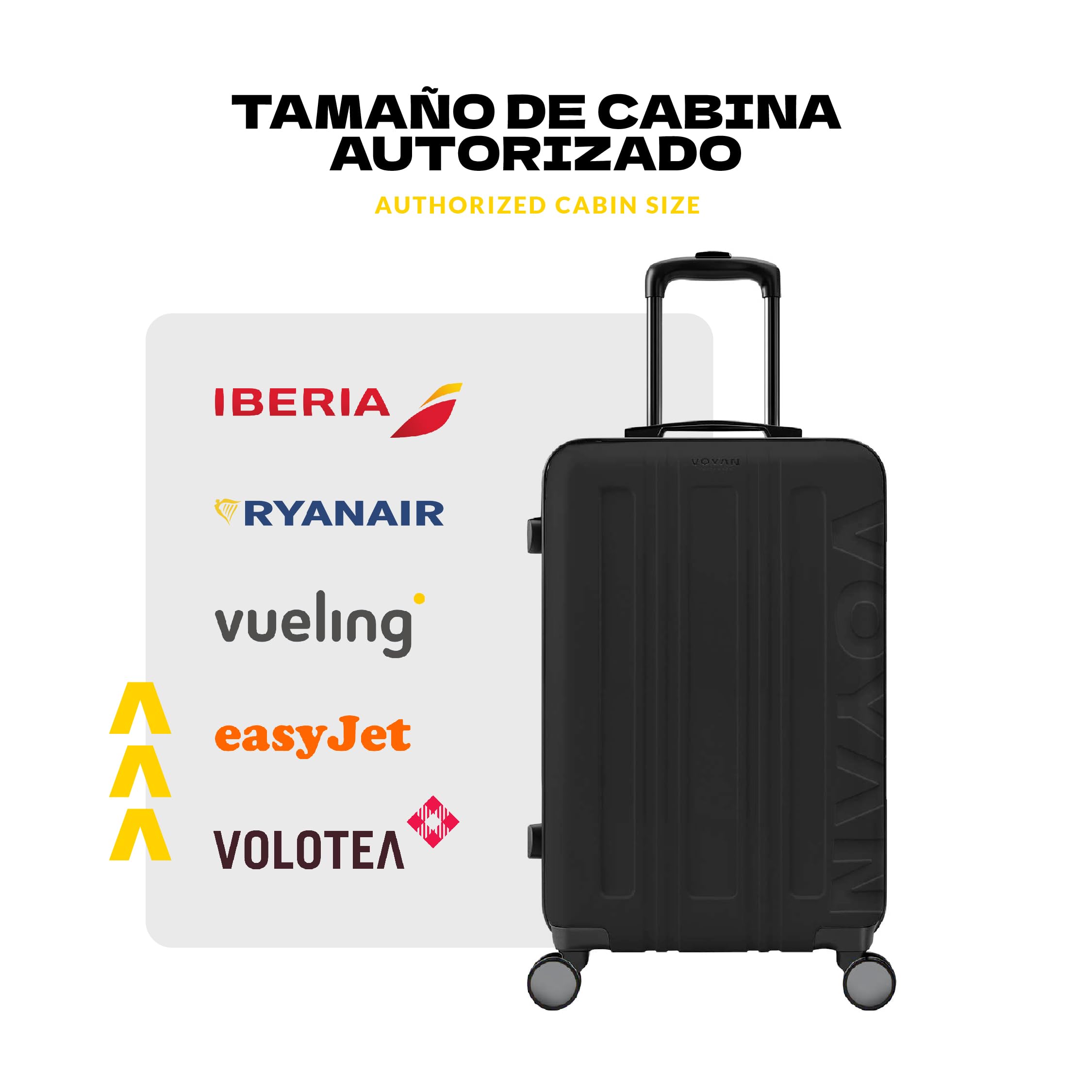 VOYAN Valigia da Cabina per Aereo 55x40x20 LAX, Trolley da Viaggio Ultralight con Scocca Rigida, Valigia a Mano per Ryanair con Chiusura di Sicurezza, Bagaglio da Cabina per Viaggi