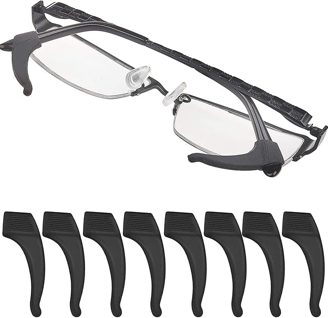 LRMYS Universal Fit Anti-Slip Glasses Ear Hook Grips, Soft Silicone Temple Eyeglasses Tip Sleeve Retainer Holders, Black 4 Pairs