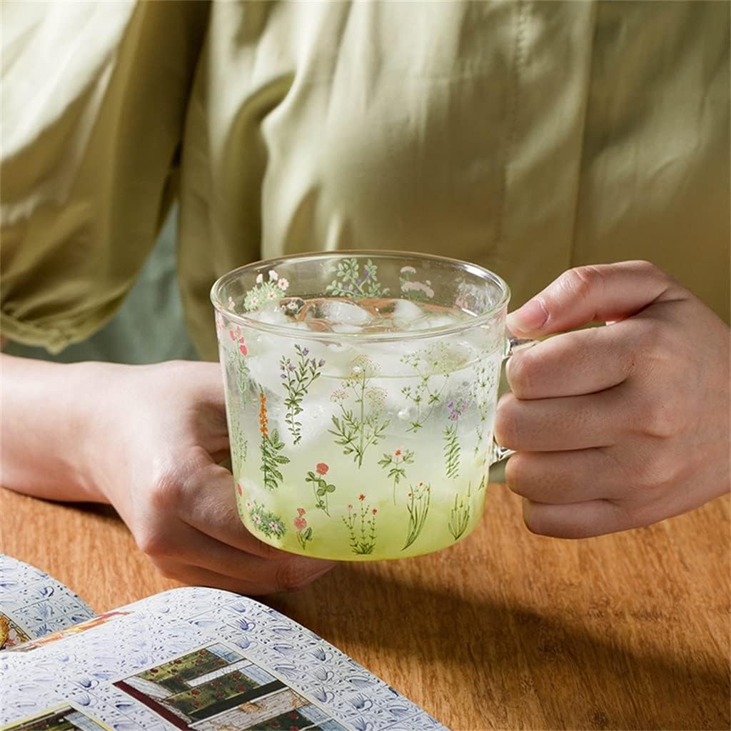 Grass Pattern Borosilicate Glass Milk Coffee Cup Party Juice Beer Mug Kitchen Drinkware Birthday Gift(D)