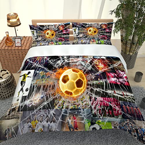 Funda de edredón 3D Fútbol Cr7 200x200CM Dos Funda de Almohada con Impresión 3D Funda de Edredón para Niños y Adolescentes Funda de con Cierre de Cremallera Cover