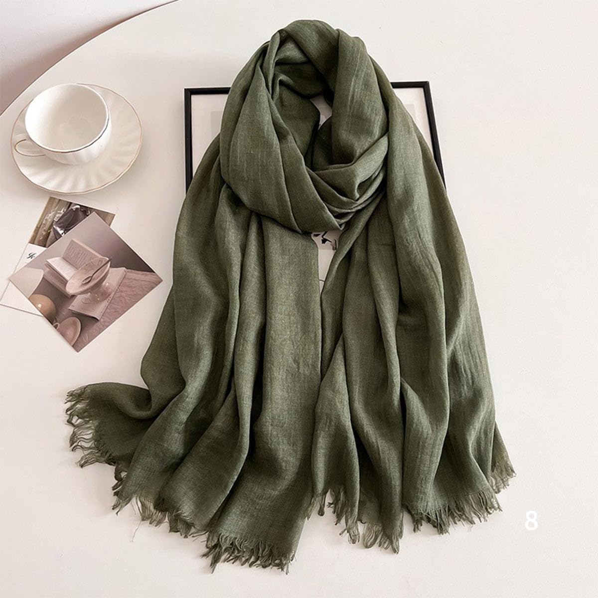 Solid color cotton and linen scarf, wrinkled all season versatile long sunscreen fashionable shawl - Image 2