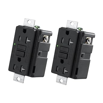 Wengart 2-Pack 20 Amp Generator GFCI Outlet 125V, Industrial Grade Ground Fault Circuit Interrupter for Machinery & Portable Generators, No Output Terminals, Oil-Resistant Nylon, UL Listed, Black