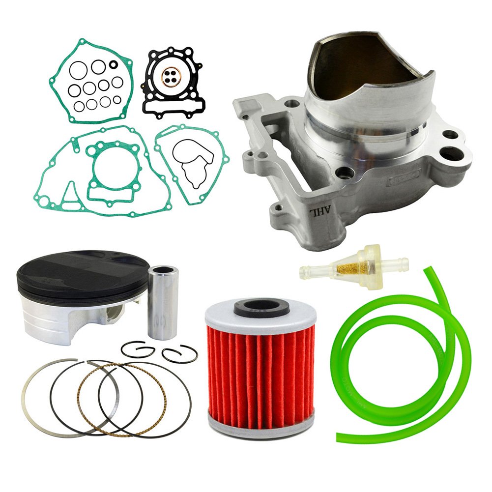 AHL Cilindro de 77mm, kit de juntas de culata, kit de pistón, filtro de aceite, filtro de combustible y tubo de aceite de 40cm compatible con Kawasaki KXF250 2009-2016