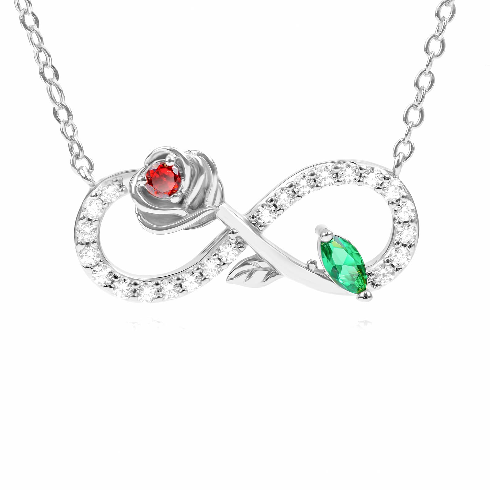 JOYEN Infinity Rose Flower Pendant Necklace for Women,Plated Rose Gold  Necklaces with Cubic Zirconia for Wife/Girlfriend, Sterling Silver, Cubic