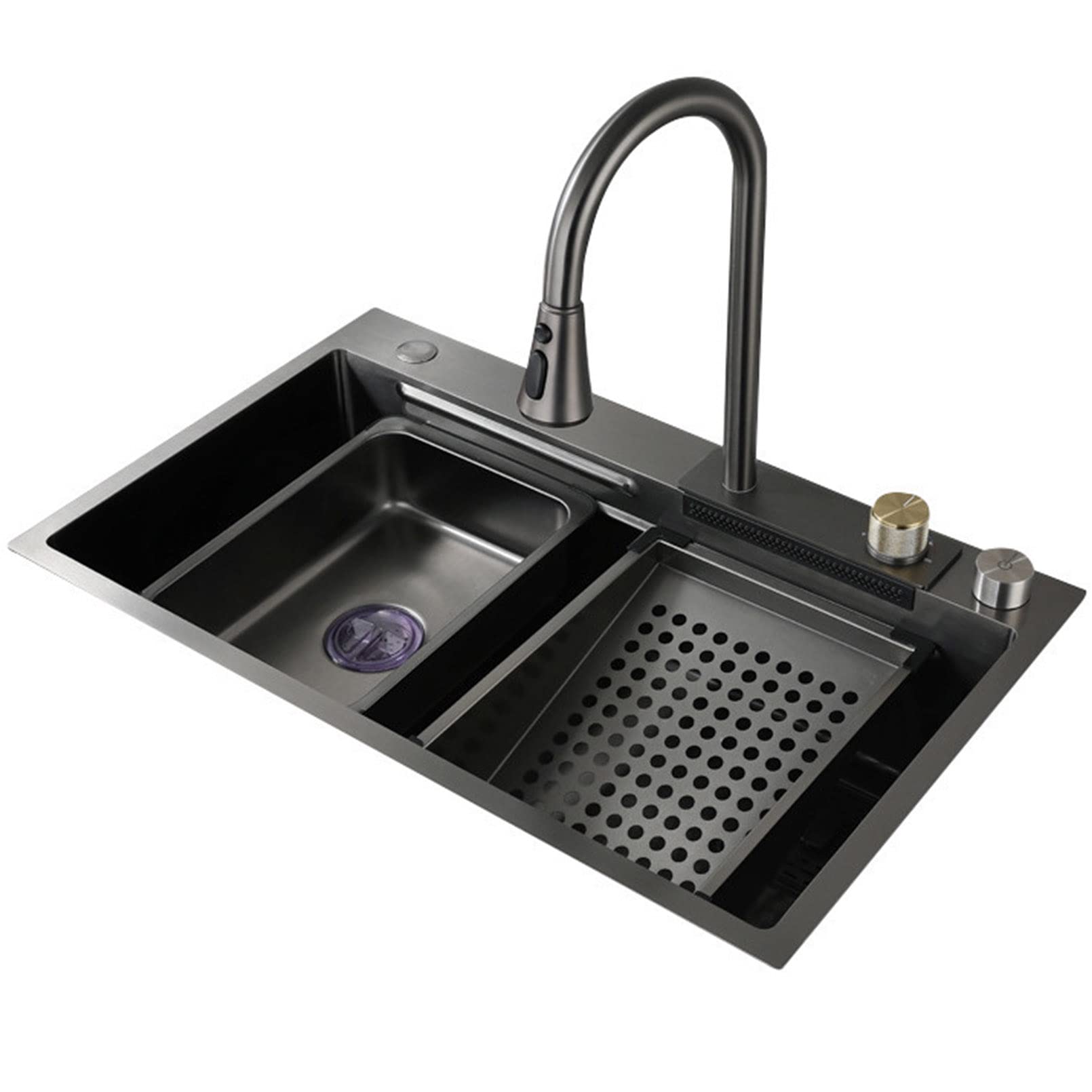 Évier cuisine cascade en inox 304 noir mat haut de gamme