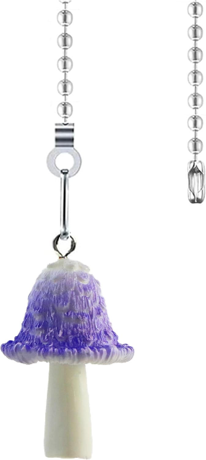 Ceiling Fan Pull Chain Extender - 12" Mushroom Pull Chain with Ball Connector, Decorative Fan Chain Pulls for Ceiling Fan Lights (Purple & White)