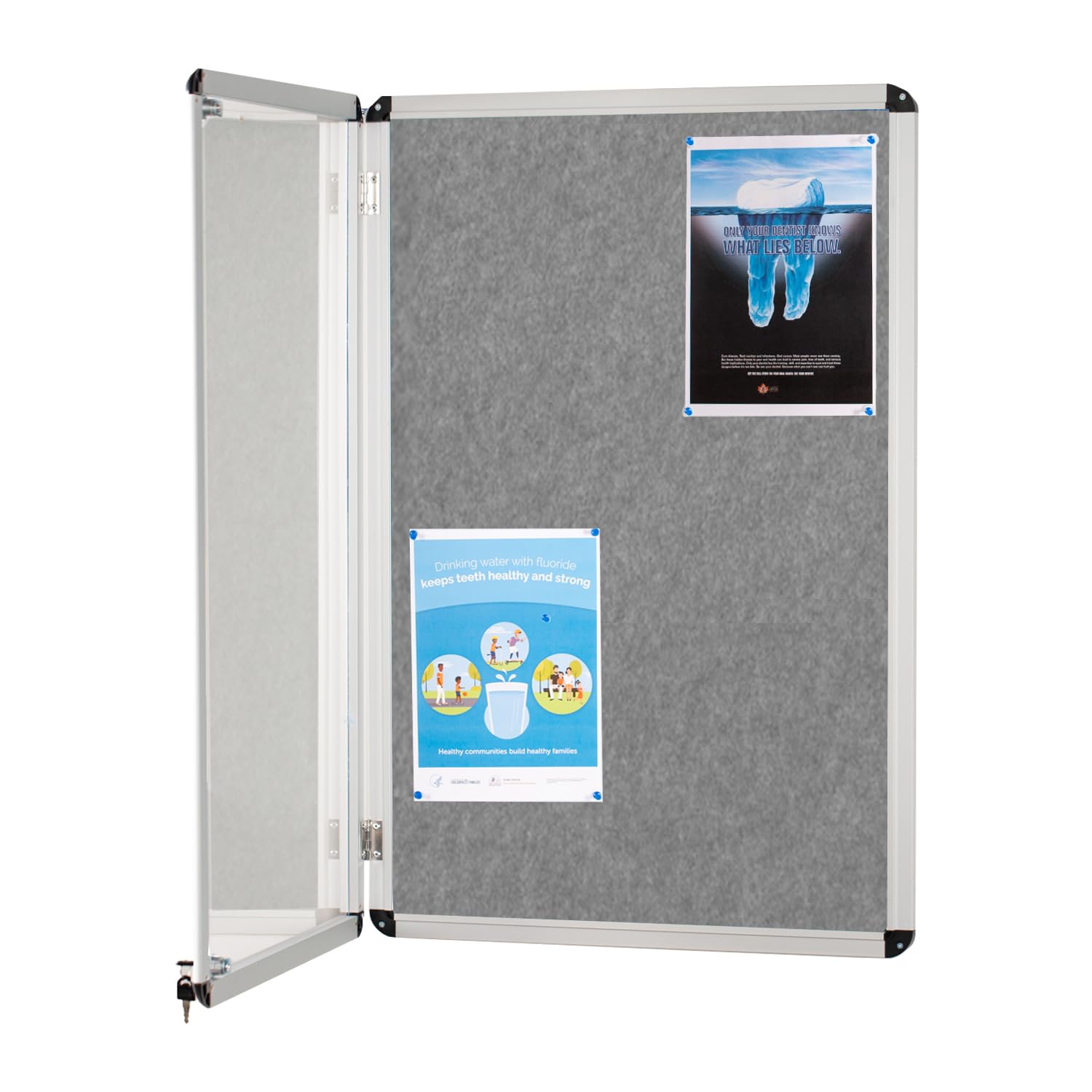 Wonderwall Budget Tamperproof Lockable Notice Board | Fire Resistant | Indoor Display Pinboard | 90 x 60 cm | 2 Locks | 5 Colours to Choose from, incl.. (Light Grey) - Office, School