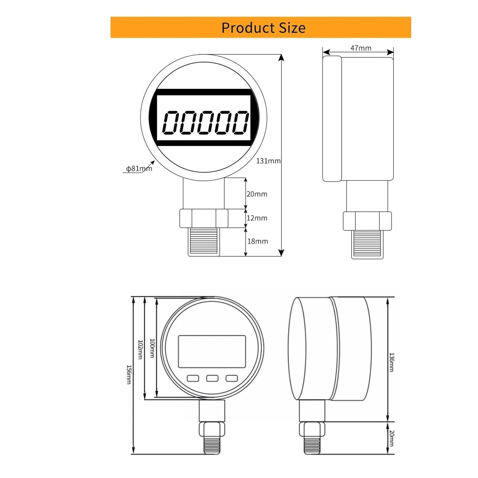 Präzises digitales Manometer, NPT1-8 Luft-Flüssigkeits-Öl-Wasser-Manometer mit Digitalanzeige‌(0-40bar)