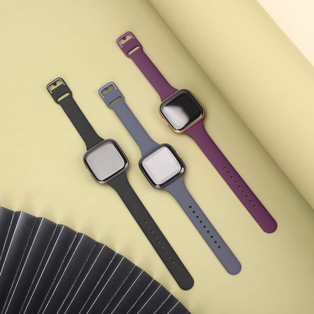 CAVN 3 Pcs Sport Bands Compatible with Fitbit Versa 2 / Versa/Versa Lite, Bands for Women Men Silicone Narrow Watch Strap Replacement Waterproof Breathable Wristband Accessories