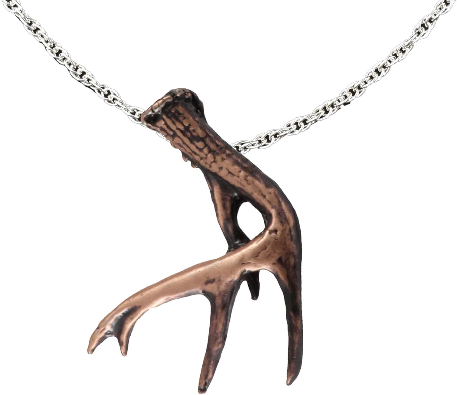Whitetail Deer Antler Pendant, Copper Plated, 1.5 Inches, 100% Handmade in the USA, Shed, Buck, Hunting, Realistic, Metal, Necklace, Charm, Over 3100 Unique Designs