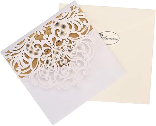 Vista 24 de FOMTOR Paquete de 50 invitaciones cortadas con láser, kit de tarjetas de invitaciones de boda con papel imprimible en blanco y sobres para bodas