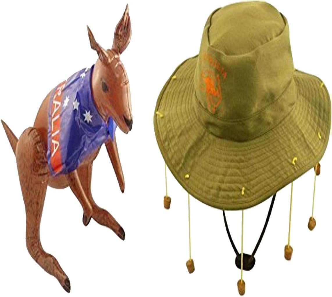 Adult Australian Hat with corks & 70cm Inflatable Kangaroo