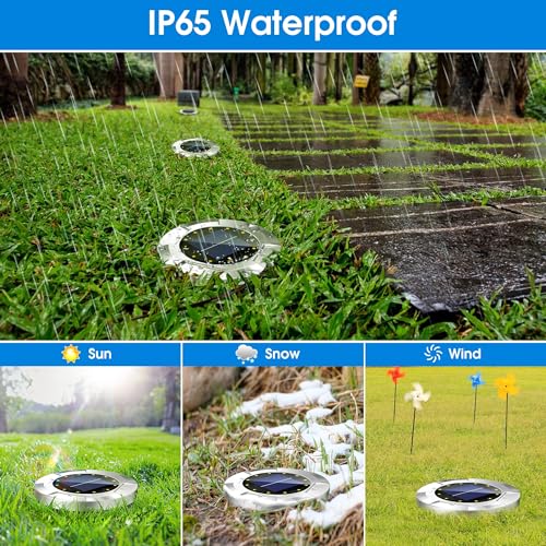 Biling Solar Ground Lights, (12 LEDs /8 Pack) Outdoor Waterproof Solar Garden Lights for Pathway Outdoor in-Ground Lawn Yard Deck Patio Walkway - Warm White