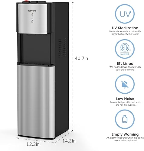 Miniatura 2 de Dispensador de agua de carga inferior autolimpiante para botellas de 3 o 5 galones, agua caliente, fría y ambiental, acero inoxidable duradero,
