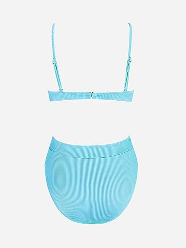 Miniatura 6 de CUPSHE Conjunto de bikini para mujer, traje de baño de dos piezas de cintura alta, tirantes delgados ajustables, gancho trasero sin espalda