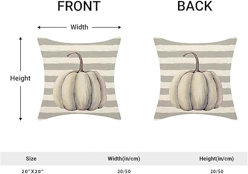 Miniatura 5 de Juego de 2 fundas de almohada de otoño de 20 x 20 pulgadas, fundas de almohada de calabaza gris, rayas grises de otoño para exteriores, decorativas,