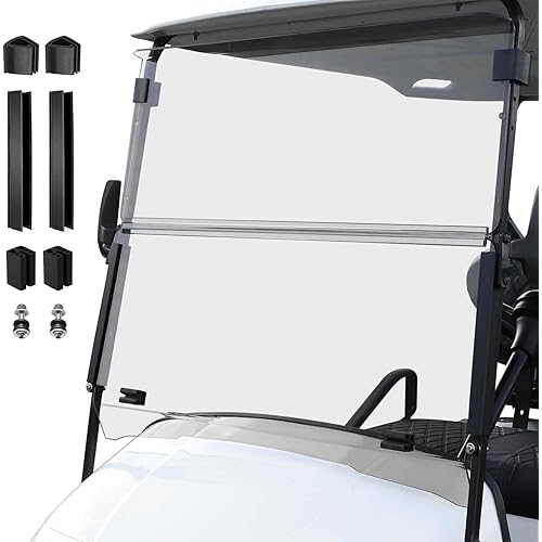 Golf Cart Foldable Windshield 3/16" (5MM) Thicken for 1995-2013 EZGO TXT & Medalist, 40.75" W×33.85" H, Fits 3/4" Rail Front Folding Windscreen Glass Scratch-Resistant, Shatterproof, Anti-UV