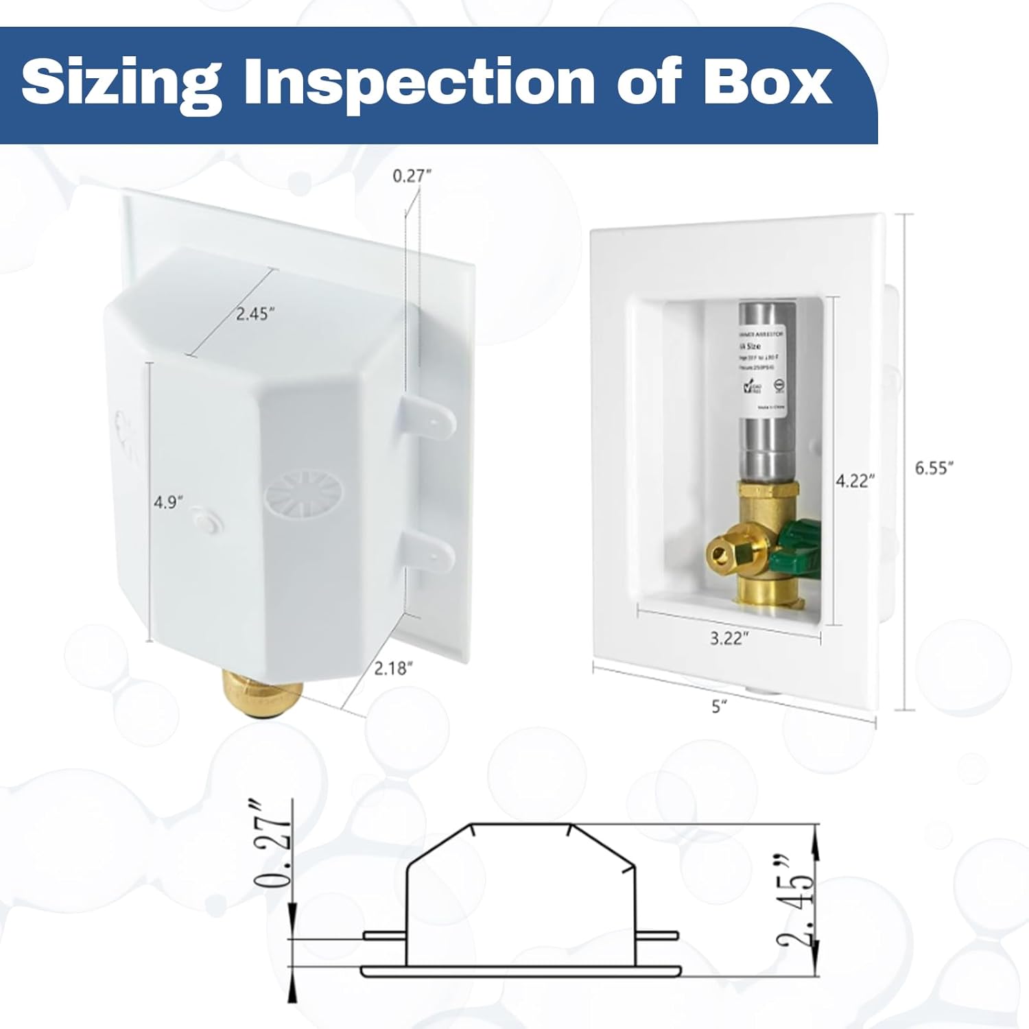 1-PACK GUOFIS Icemaker Outlet Box with 1/2" CPVC Inlet Connect, Ice Maker Box with Pre-installed 1/4-Turn Ball Valve(Stainless Steel Hammer Arrestor)(IM014)