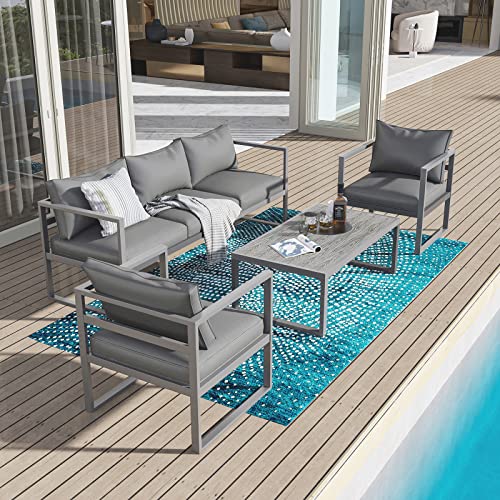 Esplorilo Patio Furniture Set, 4 Piece Patio Conversation Sets Aluminum Sectional Sofa With Water-Resistant Cushion And Coffee Table, Outdoor Furniture For Patio, Backyard And Terrace, Modern Grey #TOP1
