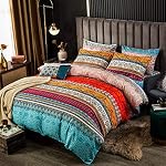 Bohemian Duvet Cover Set King Colorful Floral Boho Striped Bedding Set Ultra Soft Microfiber Double Duvet Cover Southwestern Indian Tribal Reversible Bedding Exotic Style Decor Boho Comforter Cover