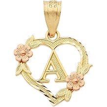 10k Two-Tone Initial Heart Pendant for Women in Yellow and Rose Gold - Letter A
