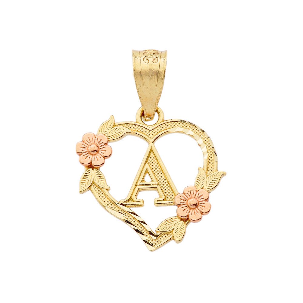 10k Two-Tone Initial Heart Pendant for Women in Yellow and Rose Gold - Letter A