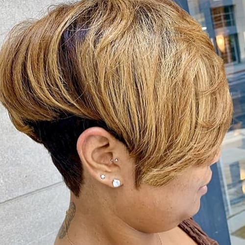 Synthetic Ombre Brown Blonde Black Short Pixie Cut Wig for Black Women