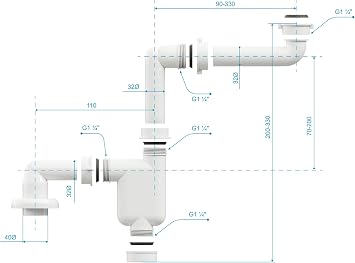 Aqua Bagno Yer tasarruflu sifon lavabo - mobilya sifonu - yerden tasarruf sağlayan sifon - düz gider - banyo - esnek ayarlanabilir - G 1 1/4 inç - DN32