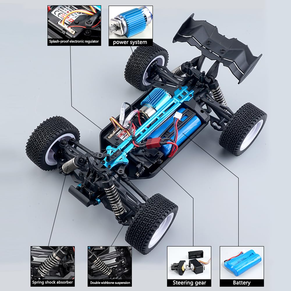 X-Verse 16201 Voiture télécommandée, 2,4 GHz, 1:16, 4 WD, étanche, moteur brosse de charbon, 50 km/h, tout terrain, tout-terrain, RC Truggy pour adultes, jaune