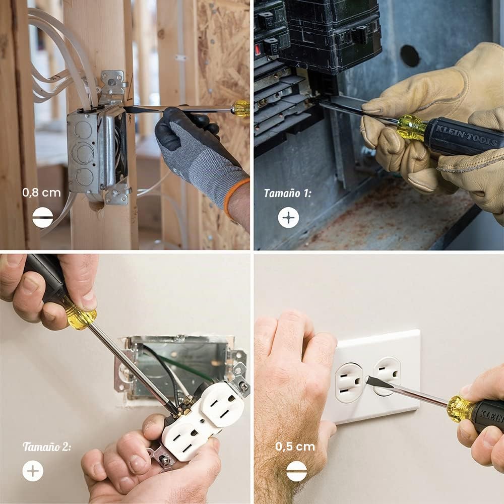 Klein Tool s 85074 - Juego de destornilladores de 6 piezas, fabricado en Estados Unidos, incluye 3 cabezales planos multiusos, 3 Phillips, comodidad de agarre acolchado, destornilladores mecanizados
