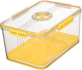 GLEAVI Caja De Almacenamiento De Grado Alimenticio Contenedores Organizadores De Nevera Producir Contenedores Contenedor Con Desagües Encargado De La Lechuga Amarillo El Plastico