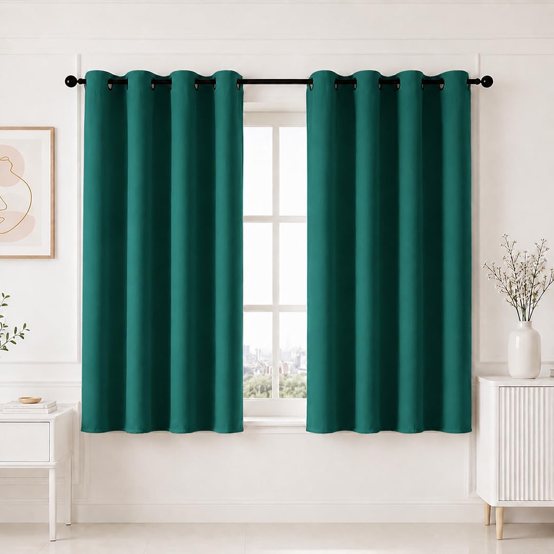 HOMEMONDE Premium Blackout Curtain for Window 5 Feet Single Pcs - Heavy Faux Silk Curtains for Living Room, Office, True Room Darkening and Thermal Insulation - (Deep Forest - 60 Inches)