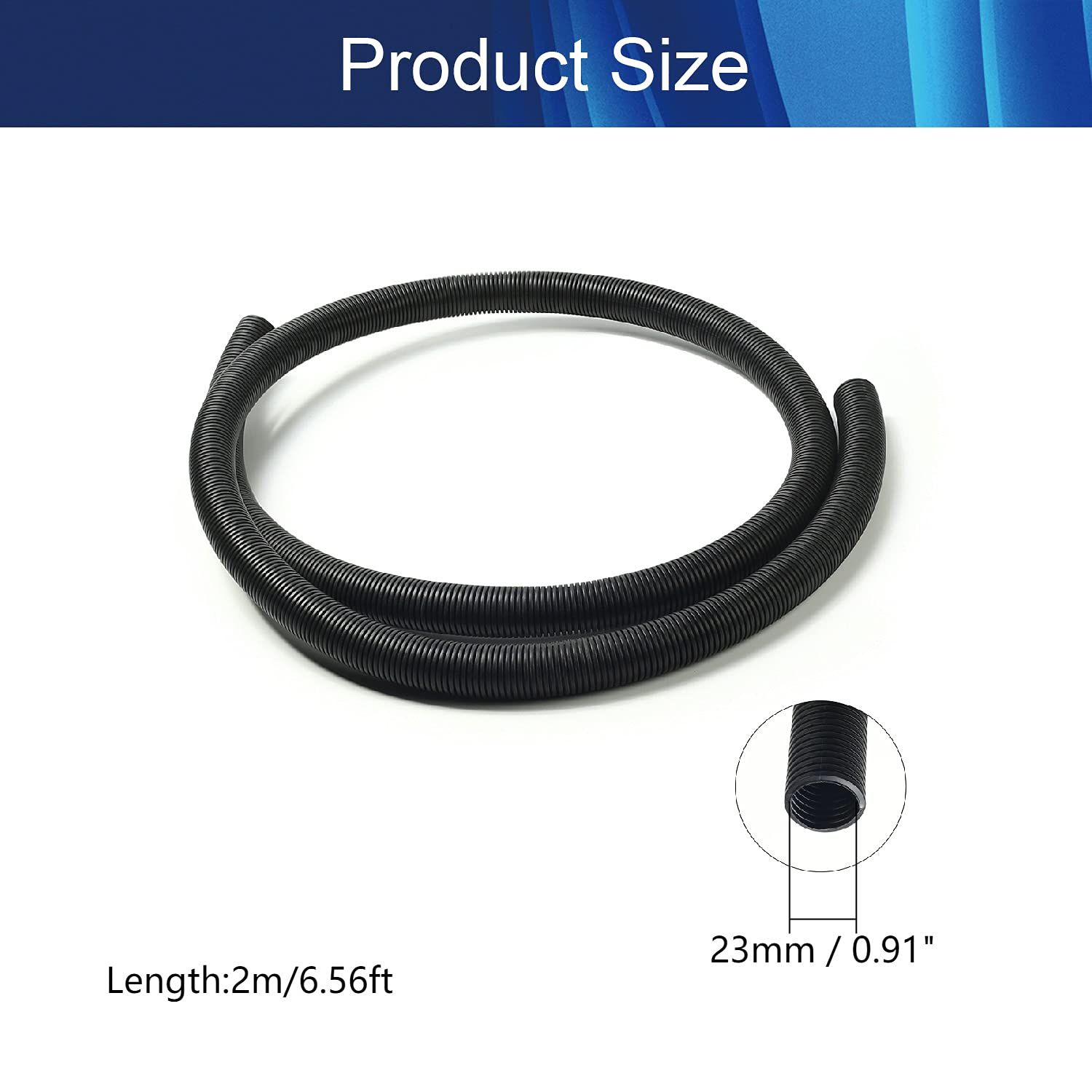 Aicosineg Cable Sleeves 6.56ft 0.88Inch Electrical Conduits Non-Split Wire Loom Tubing Corrugated Tube Flexible Polyethylene Hose Cover for Home Outdoor Automotive Marine Wire Harness Wrap Black