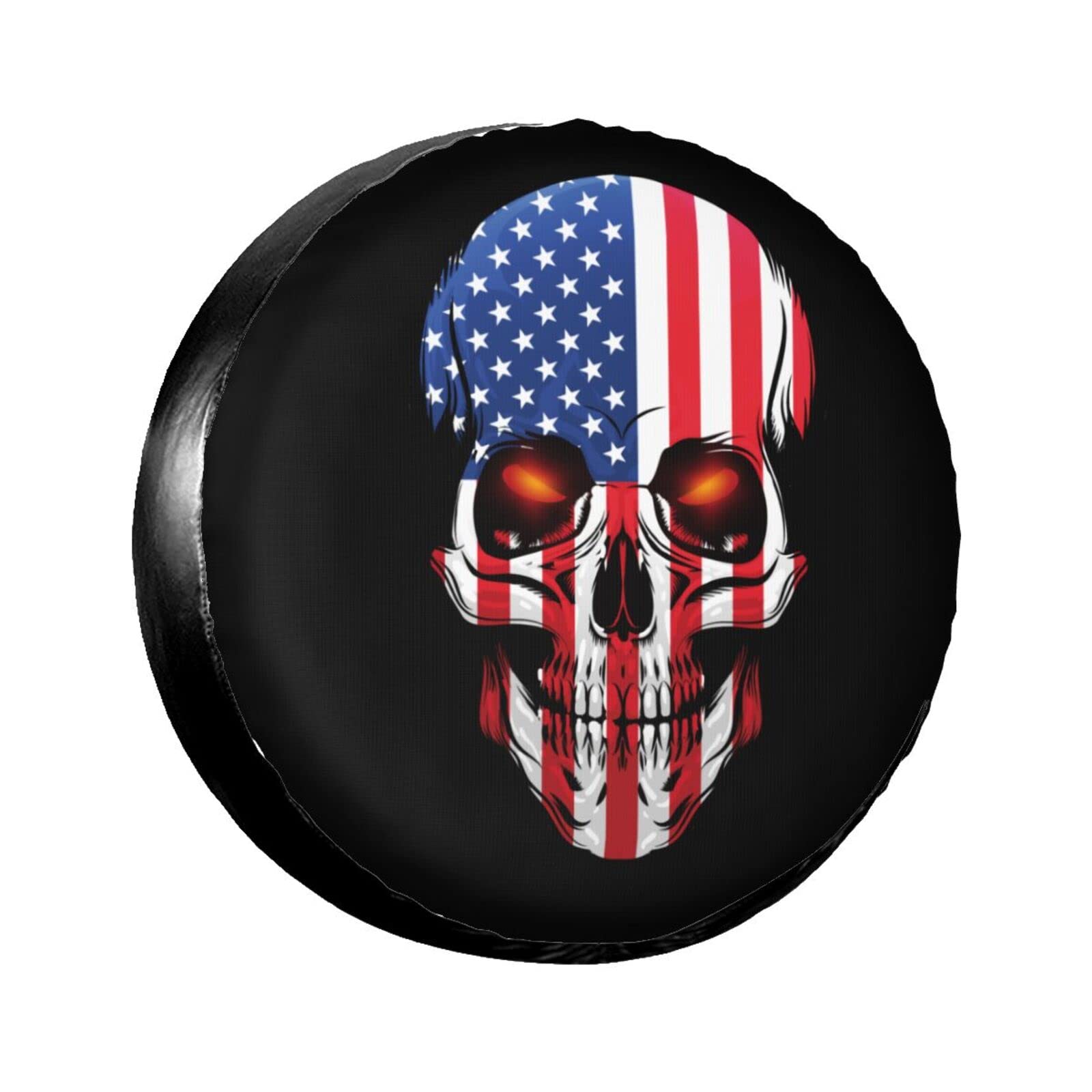 American Flag Skull Patriotic Spare Tire Cover,Universal Wheel Tire Cover for Trailer, RV, SUV, Truck,Camper and Many Vehicle,Weatherproof Tire Protectors（14 inch for Diameter 23"-27"）