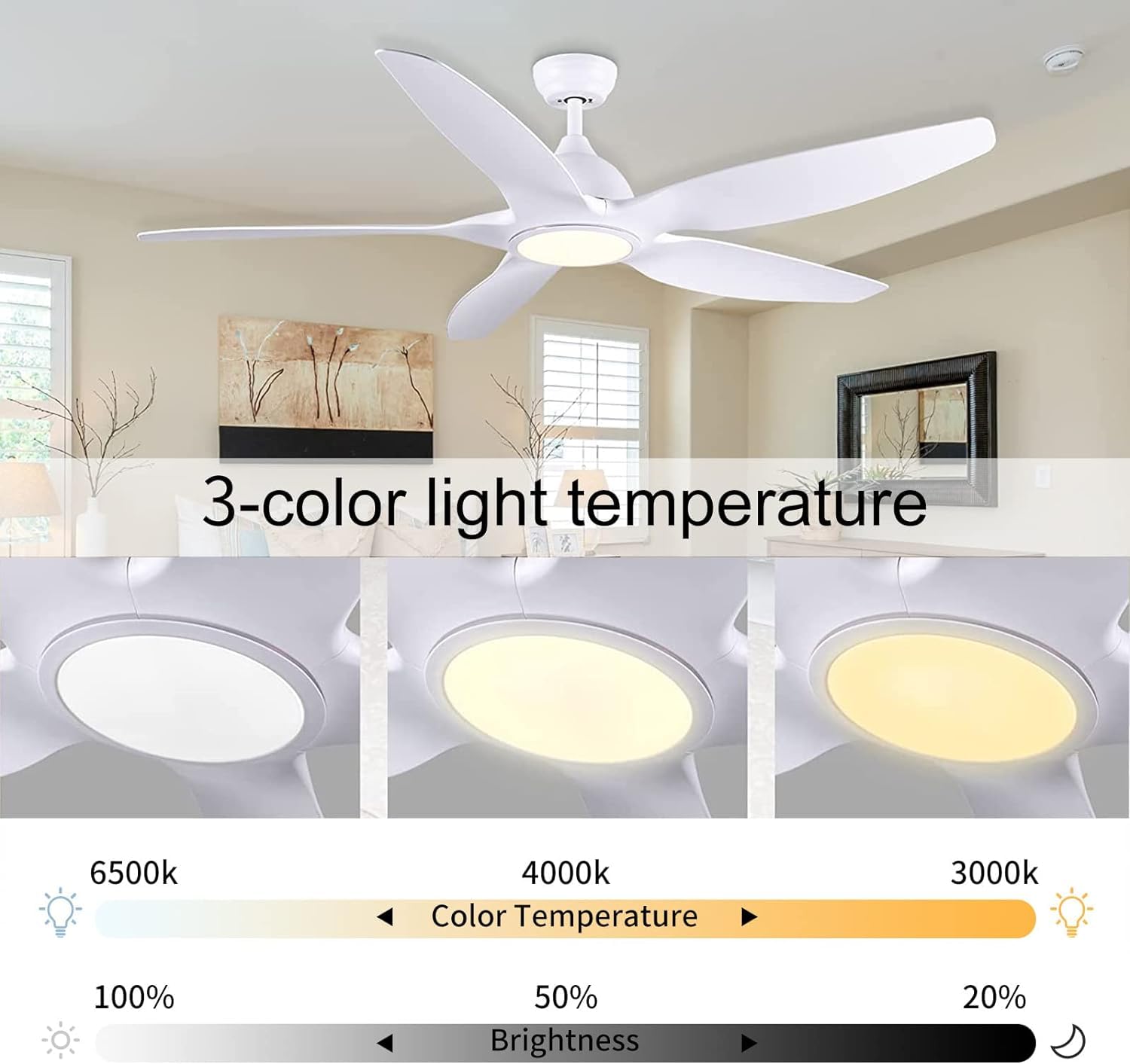 Newday Ventilatore a soffitto con Luce e Telecomando, 153CM Ventilatore da Soffitto 5 Pale Grande, Ventilatore da Soffitto Dimmerabile, Pala Soffitto con Luce Silenzioso, Motore DC Reversibile, Bianco