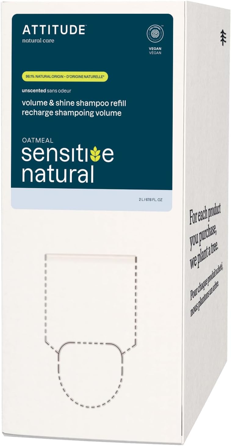Volume and Shine Hair Shampoo for Sensitive Dry Scalp, EWG Verified, Soothing Oat, For Thin Hair, Naturally Derived Ingredients, Vegan and Plant-Based, Unscented, Bulk Refill, 67.6 Fl Oz