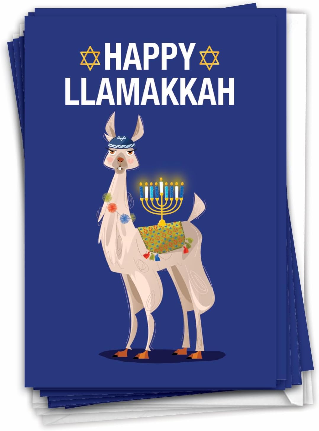 NobleWorks - Llamakkah - 36 Funny Chanukah Cards Boxed - Bulk Set Jewish Holiday Cards, C7050HKG-B36x1