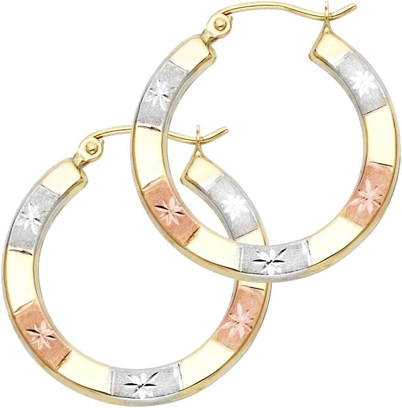 14k REAL Tri Color Gold 2mm Thickness Hoop Earrings (23mm Diameter)