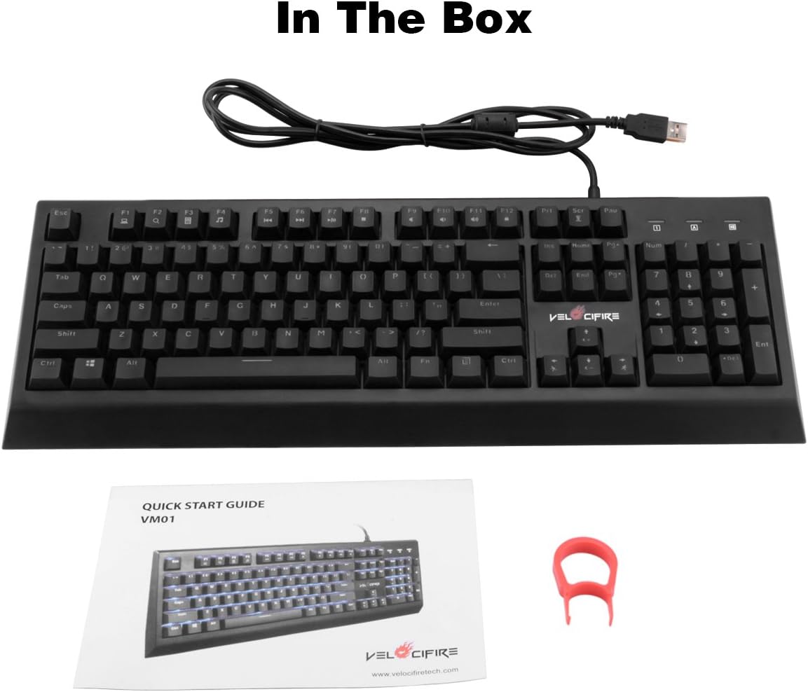 Top Rated Velocifire VM01 Mechanical Keyboard 104-Key Full Size with Brown Switches LED Illuminated Backlit Anti-ghosting Keys for Copywriter, Gamer and Programmer