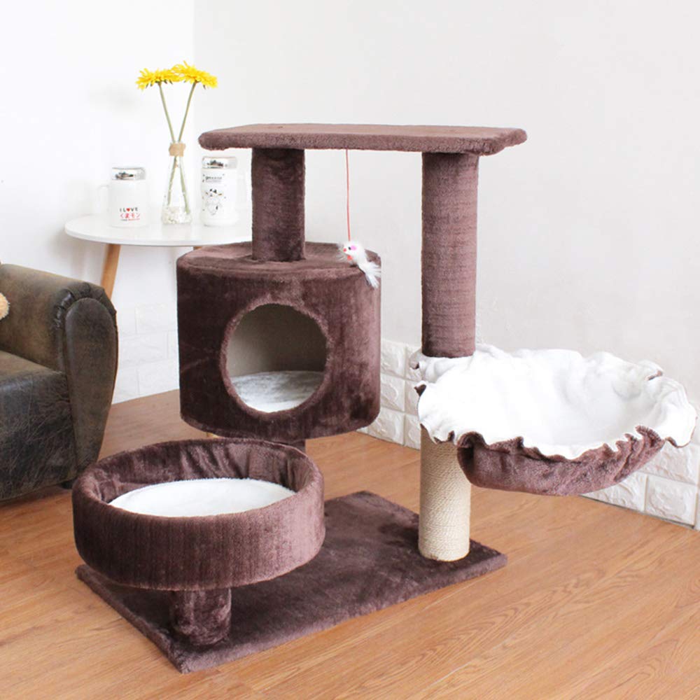 runsil Cat Tree, Cat Tower with XXL Plush Perch, Basket Lounger Cat Condo with Adjustable Units, Cat Toys, Extra Thick Posts Completely Wrapped in Sisal (brown)
