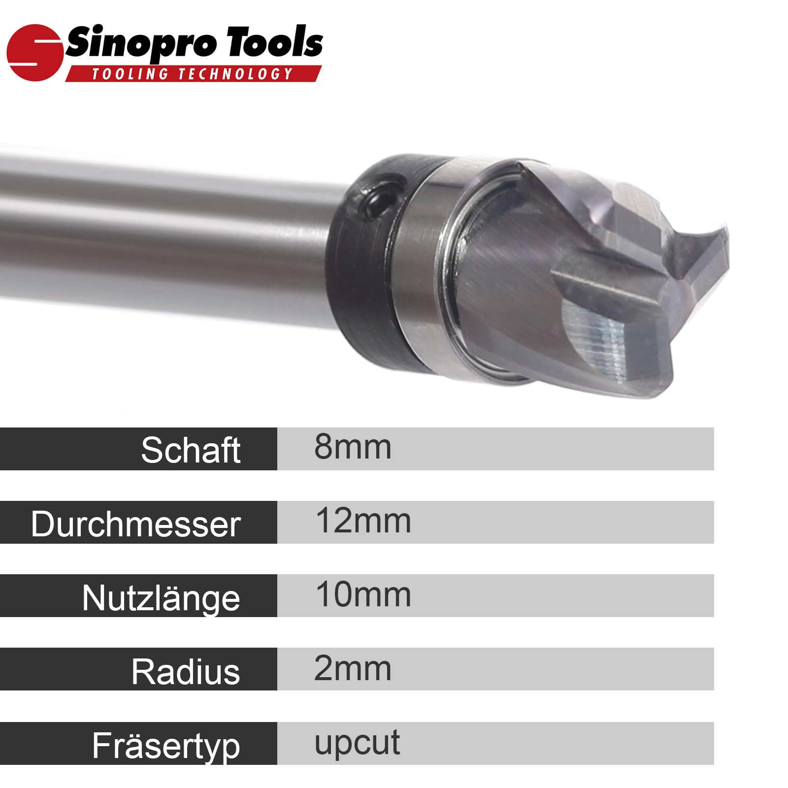 Ciotola e fresa per vassoi – fusto 8 mm, diametro di taglio 12 mm, lunghezza di taglio 10 mm, raggio di 2 mm, 3 flauto in metallo duro Upcut frese a spirale per fresatrice superiore