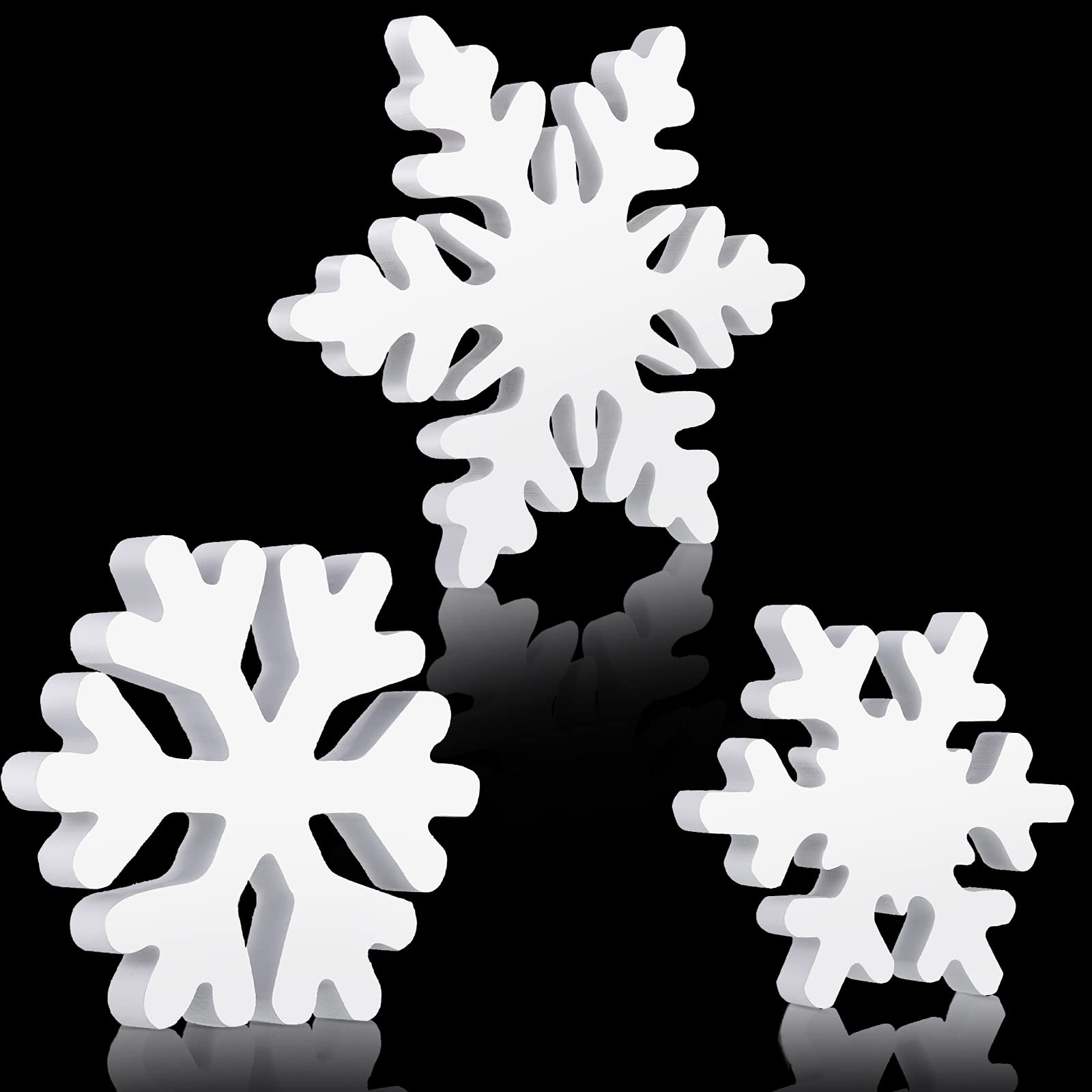Blulu3 Pcs Winter Wooden Snowflake Decor Winter Table Signs Farmhouse Rustic Wonderland Snowflake Blocks Xmas Tiered Tray Decorations for Xmas Tabletop Centerpieces