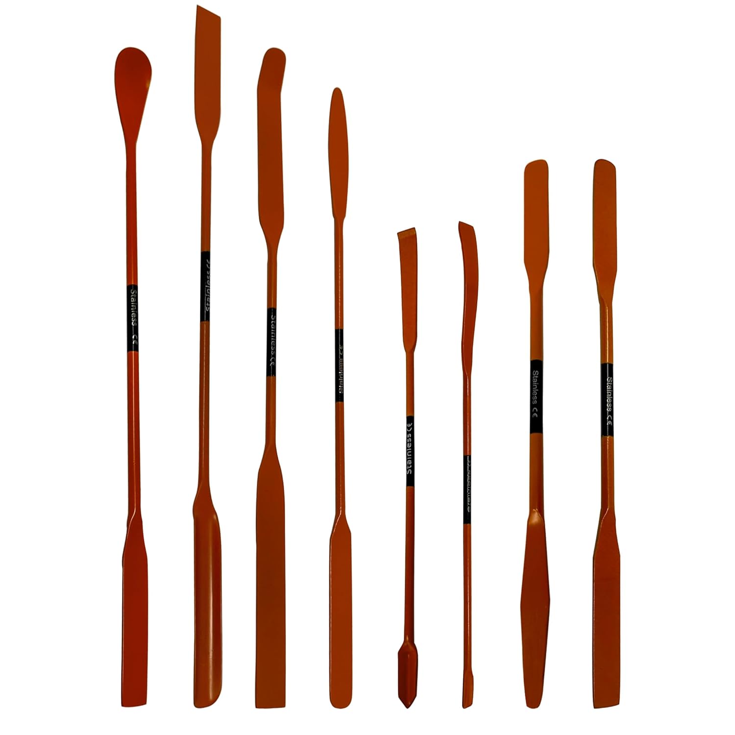 Set of 8 Scientific Labwares Non-Stick Double Ended Micro Spatula with Teflon Coating, Stainless Steel