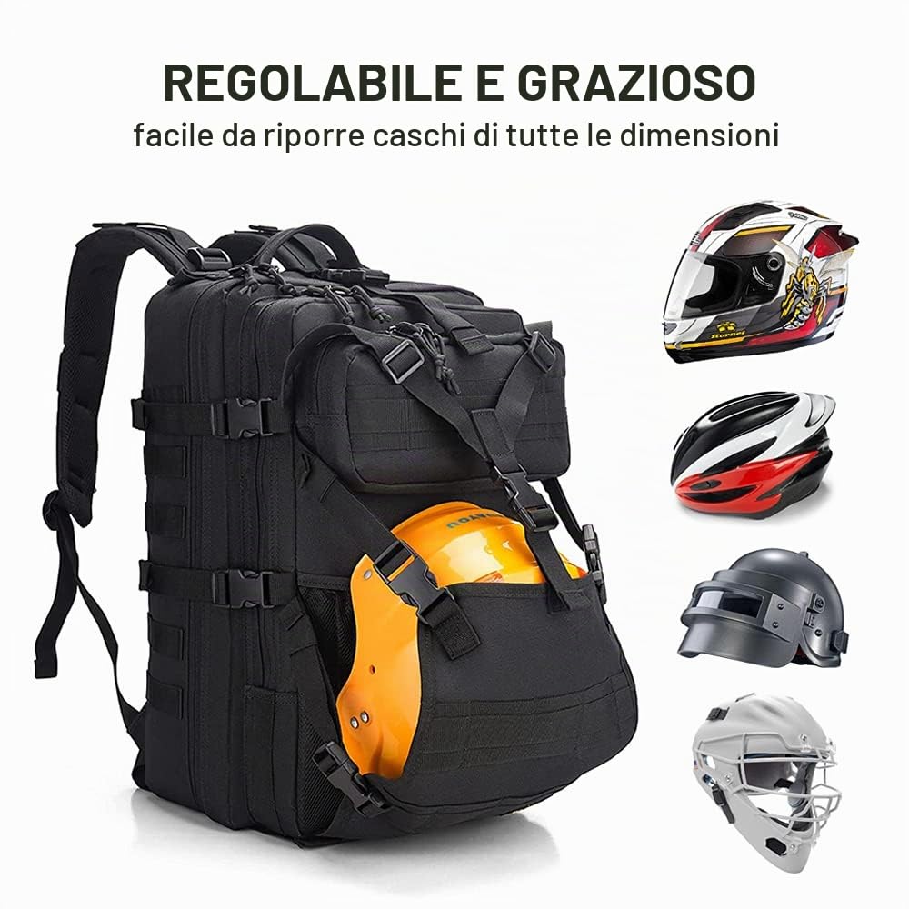 Zaino Moto Uomo, Grande Zaino Militare 45L, Espandibile Zaino porta Casco Moto, Zaino Tattico per Sopravvivenza Trekking e Campeggio e Altre Attività All'aperto