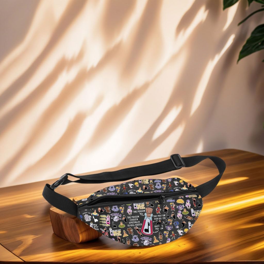 Kuzco Cartoon Inspiration Belt Bag Poison Kuzco Waist Pack Llama Sack Emperors Gift Yzma Fanny Pack For Fans (KuzcoWaist-Blk)