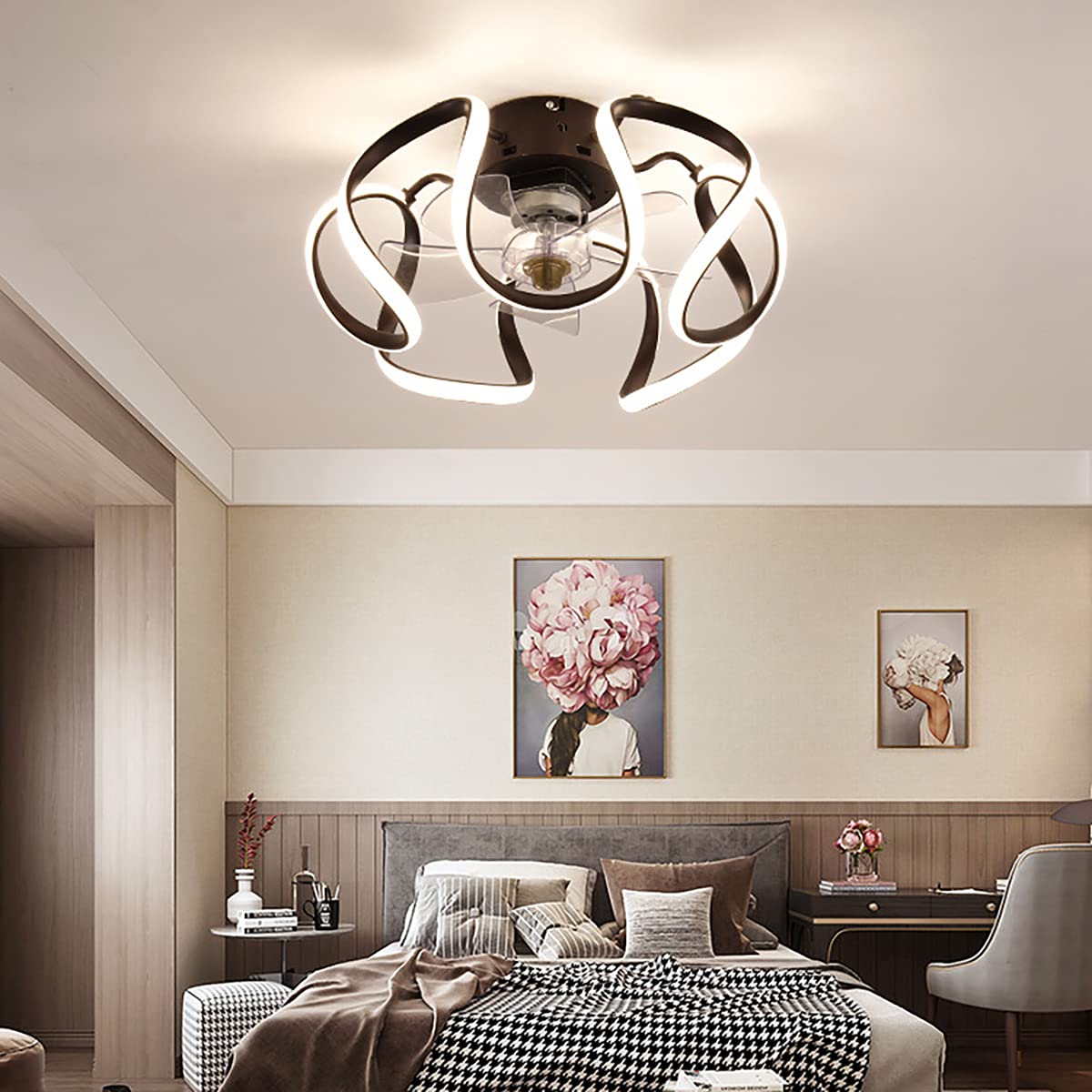 HXYSXHJUO Fan Lights, Ceilifans with Lights and Remote,Modern Withps,Fan Light Ceilibedroom Ceilifan Lighticeilifan Lighting/Black