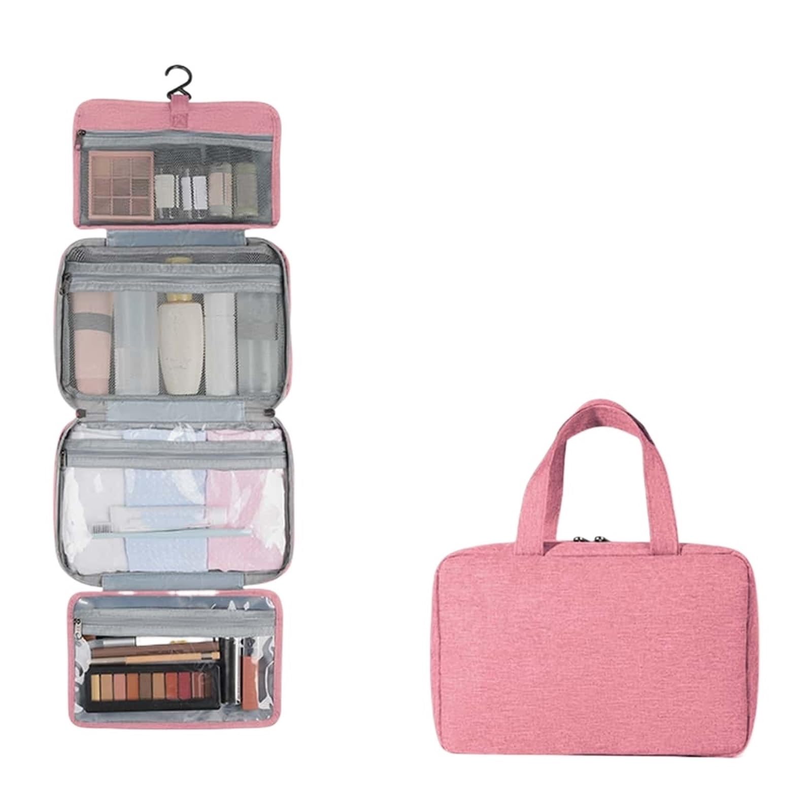 1Pcs Dry and Wet Separation Can Hang Multi-Color Storage Toiletries and Cosmetics Portable,Travel Bags(Pink)
